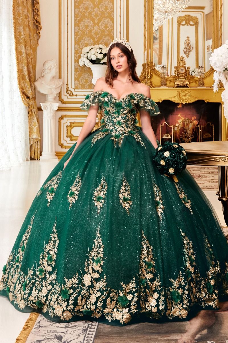 FLORAL OFF THE SHOULDER QUINCE BALL GOWN CD15701-6